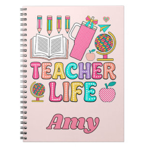 Cuaderno Tumbler Globo Vida de Maestro Retro Groovy