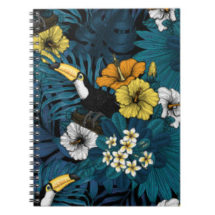 Cuaderno Turcanos y flora tropical, azul , amarillo , naran