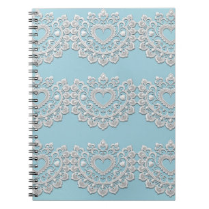 Cuaderno Turquesa Azul Blanco Encaje Corazón Boda Novia