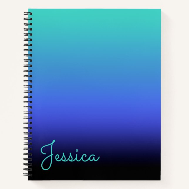 Cuaderno Turquesa Azul Periwinkle y Gradiente Negro en Blan (Anverso)