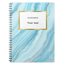 Cuaderno Turquesa Azul y Mármol Dorado  | tu nombre