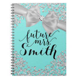 Cuaderno Turquesa Blanco Arco Diamante Brillo Futuro Sra.