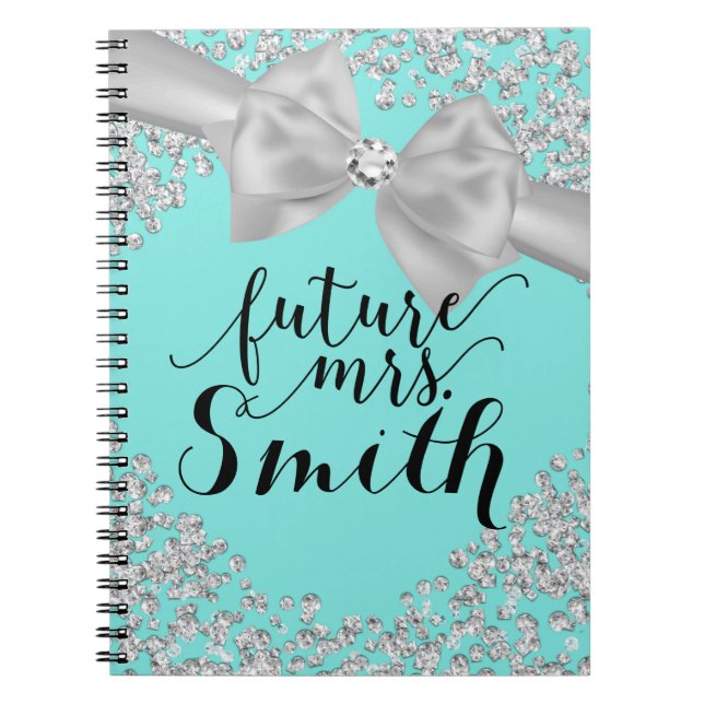 Cuaderno Turquesa Blanco Arco Diamante Brillo Futuro Sra. (Frente)