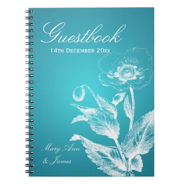 Cuaderno Turquesa de la amapola del Guestbook de la boda (Frente)