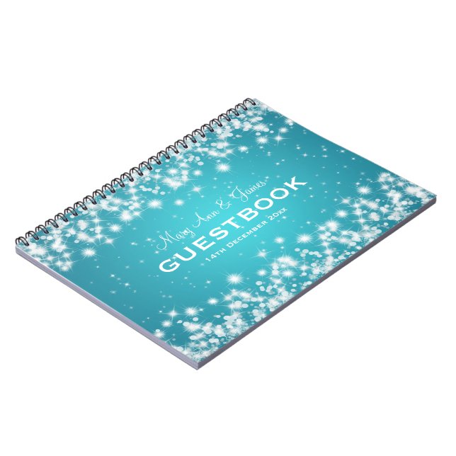 Cuaderno Turquesa de la chispa del invierno del Guestbook (Lado Izquierdo)