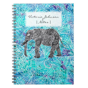 Cuaderno Turquesa dibujada mano del azul del elefante del