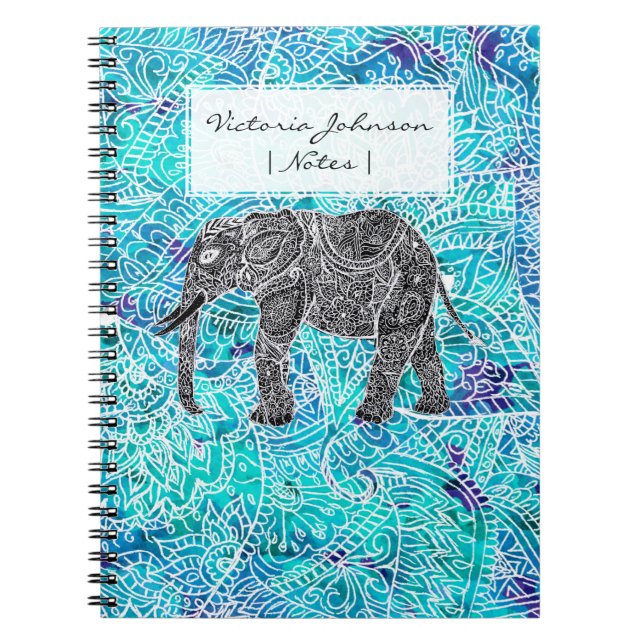 Cuaderno Turquesa dibujada mano del azul del elefante del (Frente)