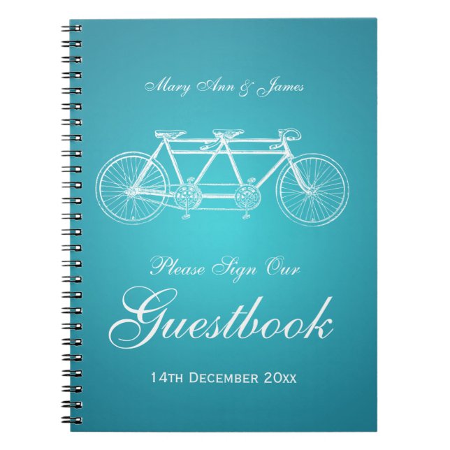 Cuaderno Turquesa en tándem de la bici del Guestbook de la (Frente)