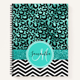 Cuaderno Turquesa Estampado Monograma de Leopardo con Brill