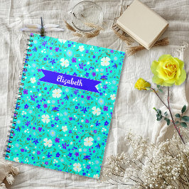 Cuaderno Turquesa Floral Ilustrada Personalizada