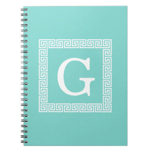 Cuaderno Turquesa Marco de Llave Griega Blanco #1 Monograma