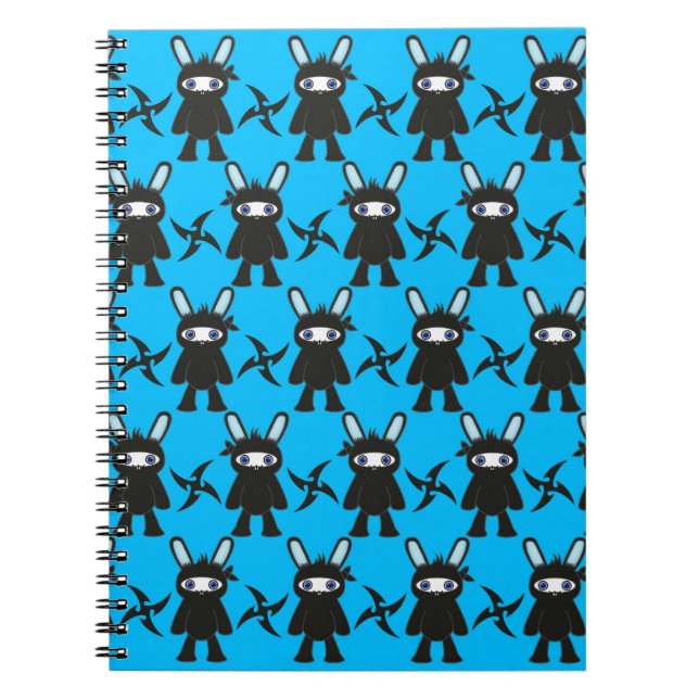 Cuaderno Turquesa y modelo negro del conejito de Ninja (Frente)