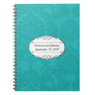 Cuaderno Turquoise Damask Wedding Planning Guest Book