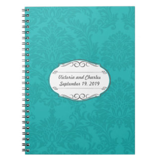Cuaderno Turquoise Damask Wedding Planning Guest Book