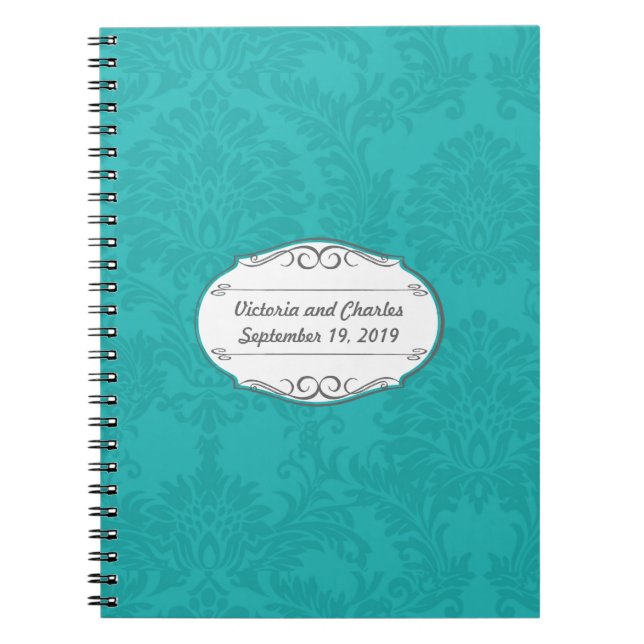 Cuaderno Turquoise Damask Wedding Planning Guest Book (Frente)