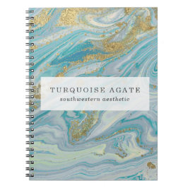 Cuaderno Turquoise & Gold Agate Geode Marble Swirl