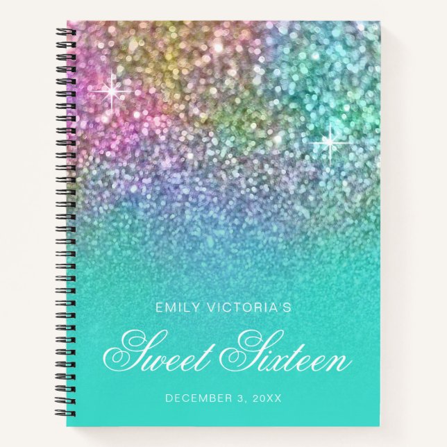 Cuaderno Turquoise Ombre Mermaid Purpurina Sweet 16 Guestbo (Anverso)