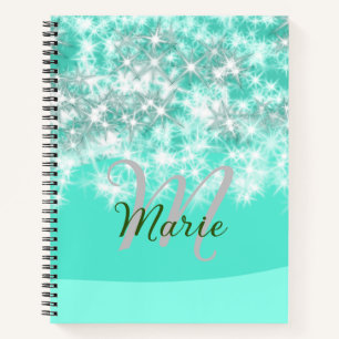Cuaderno Turquoise teal agate aqua monogram add letter text