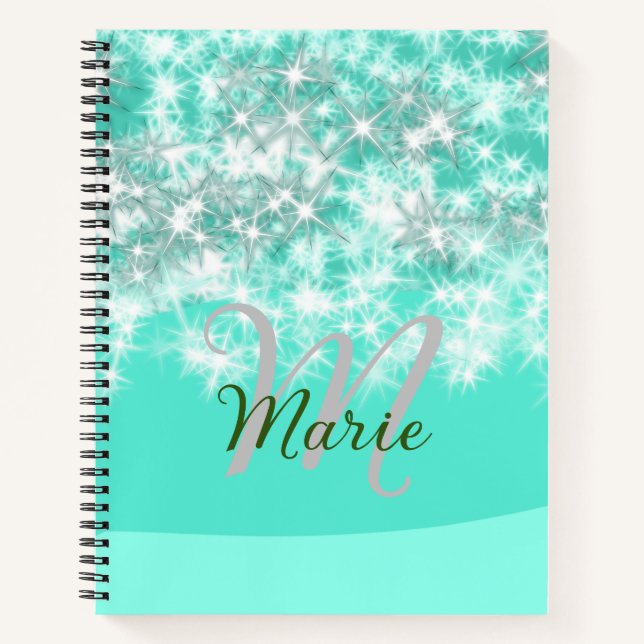 Cuaderno Turquoise teal agate aqua monogram add letter text (Anverso)