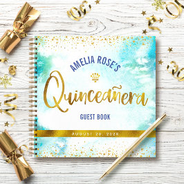 Cuaderno Turquoise Watercolor Gold Quinceañera Guest Book