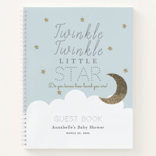Cuaderno Twinkle Little Star Blue Baby Shower Guest Book
