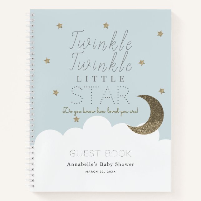 Cuaderno Twinkle Little Star Blue Baby Shower Guest Book (Anverso)