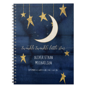 Cuaderno Twinkle Little Star Navy Wood Gold Boy Baby Shower