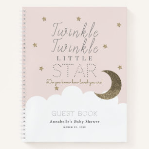 Cuaderno Twinkle Little Star Pink Baby Shower Guest Book