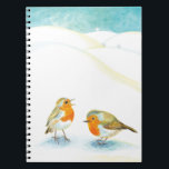 Cuaderno Two Robin redbreasts in Winter<br><div class="desc">Two Robin redbreasts in Winter. Robins can withstand very cold winter temperatures. - Book illustration for a children's book 'The Redbreast' (Written and illustrated by Julia Doria). This is a story about the Robin Birds in winter and a friendship. It’s been said that robins are a harbinger of spring.</div>