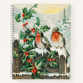 Cuaderno Two robins on a fence in the snow