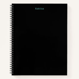 Cuaderno Typografía simple nombre personalizado negro Verde