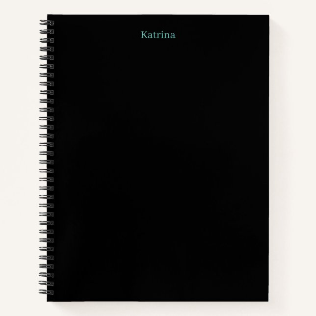 Cuaderno Typografía simple nombre personalizado negro Verde (Anverso)