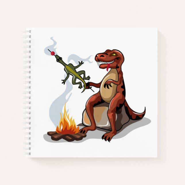 Cuaderno Tyrannosaurus Rex Cocina Sobre Una Fogata. (Anverso)