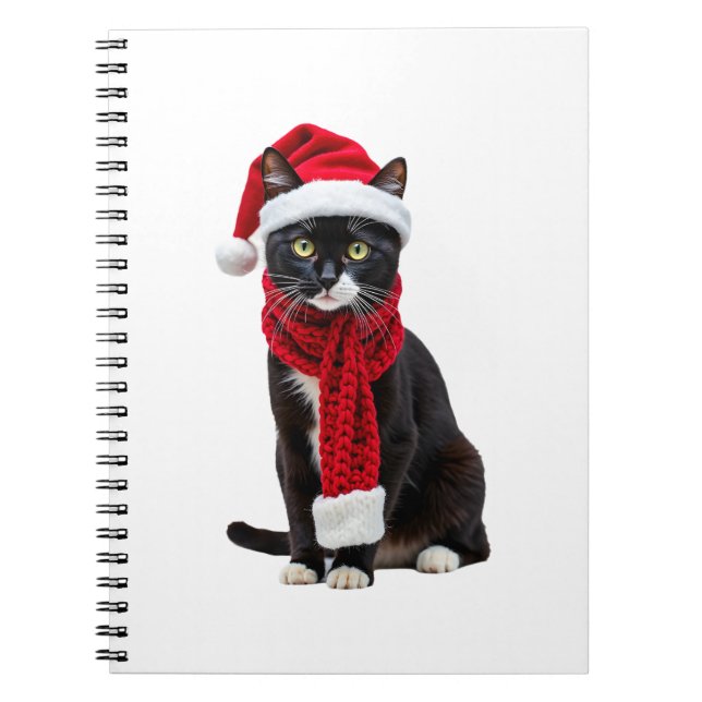 Cuaderno Ugly Christmas Black Cat Santa Hat Scarf Holiday C (Frente)