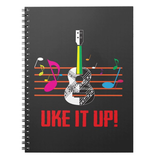 Cuaderno ¡Uke él PARA ARRIBA con las notas musicales! (Frente)