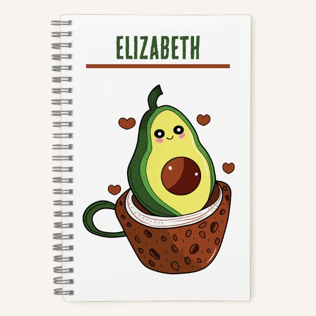 Cuaderno Un aguacate lindo en una taza de café, amantes del (Anverso)