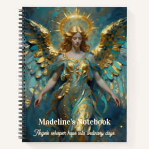Cuaderno Un ángel personalizado de oro y turquesa hermoso