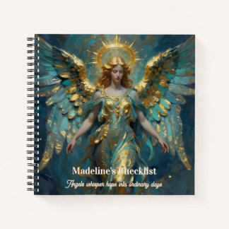 Cuaderno Un Ángel Personalizado Hermoso de Oro y Turquesa