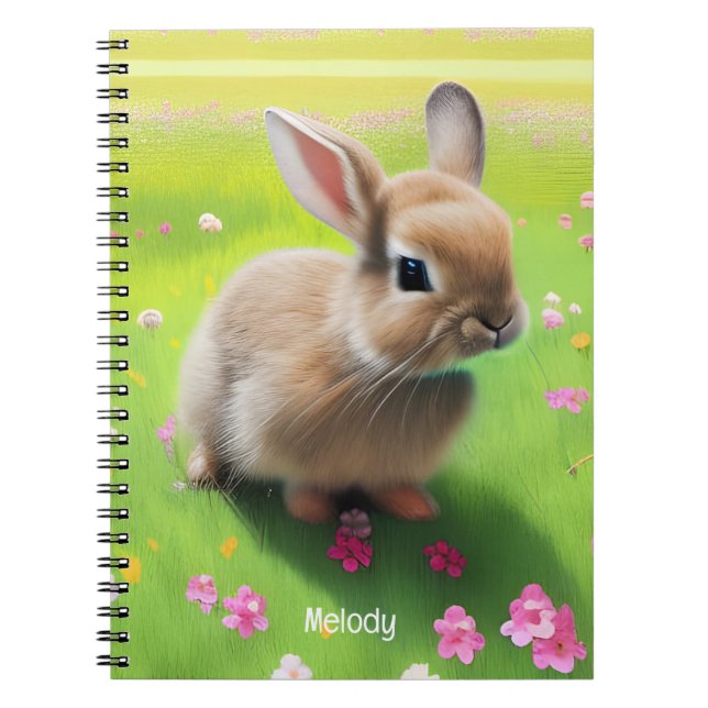 Cuaderno Un bebé de conejo en un prado floral (Frente)