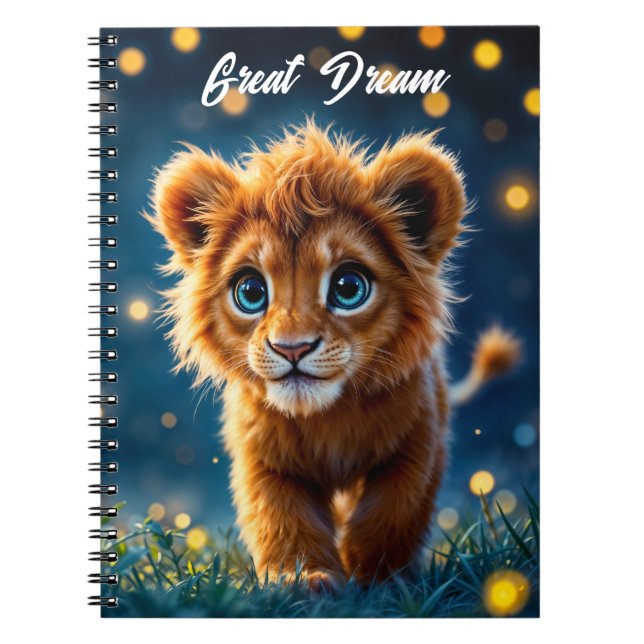Cuaderno Un bebé león mágico caminando en una noche de fant (Frente)