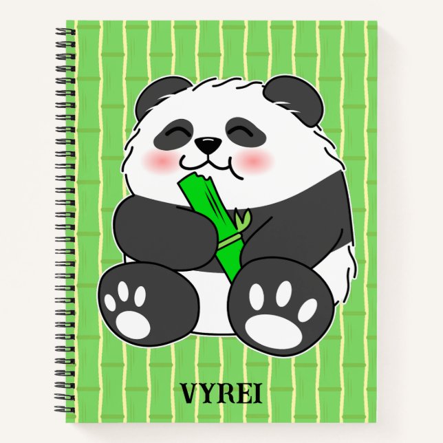 Cuaderno Un bebé lindo Panda comiendo una caminata de bambú (Anverso)