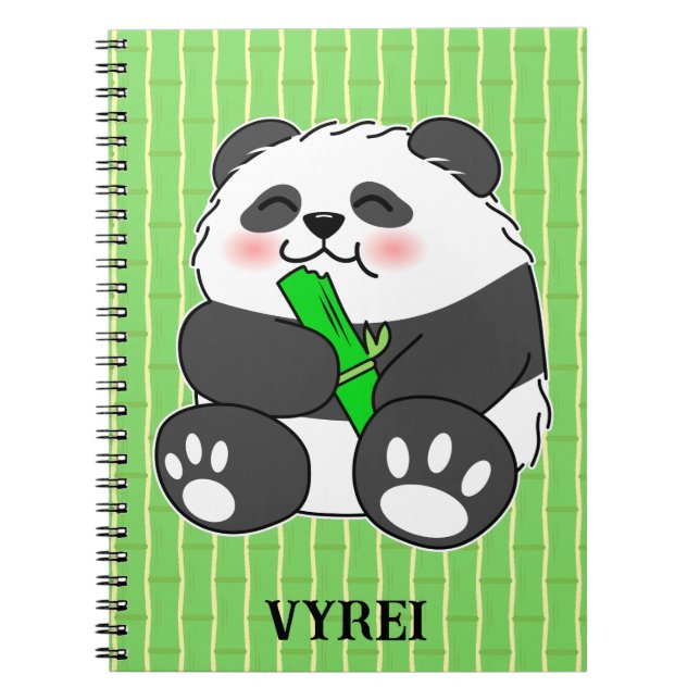 Cuaderno Un bebé lindo Panda comiendo una caminata de bambú (Frente)