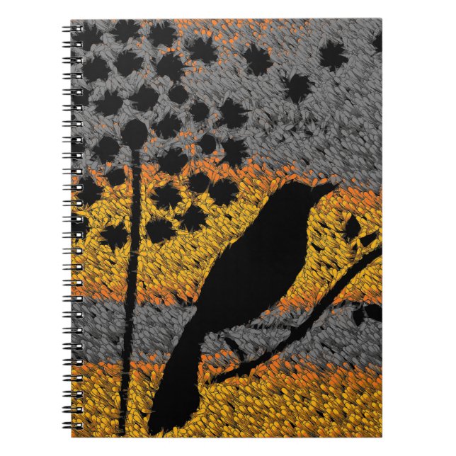 Cuaderno Un bloc de notas en espiral de pájaro entre plumas (Frente)