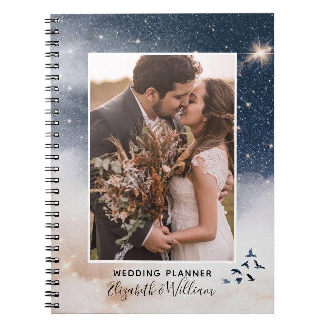 Cuaderno Un Boda inspirador de fondo fotográfico de galaxia (Frente)