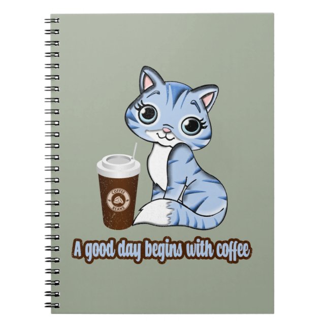 Cuaderno Un buen día empieza con el café | Gatos Y Café (Frente)