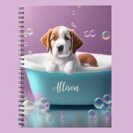 Cuaderno Un cachorro lindo en una bañera con jabón