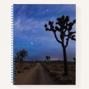 Cuaderno Un camino desierto y árboles de Joshua de noche
