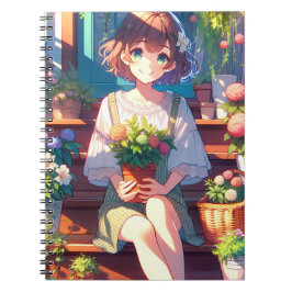 Cuaderno Un Chica de anime lindo sostiene una planta