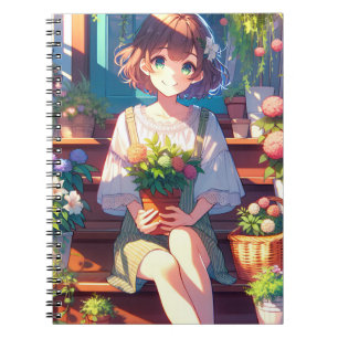 Cuaderno Un Chica de anime lindo sostiene una planta