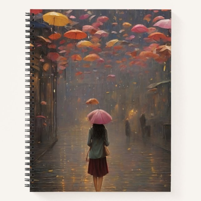 Cuaderno Un Chica en una escena de lluvia (Anverso)